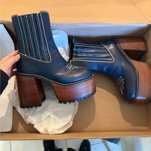 DollsKill Vintage Soul Navy Platform Ankle Boots